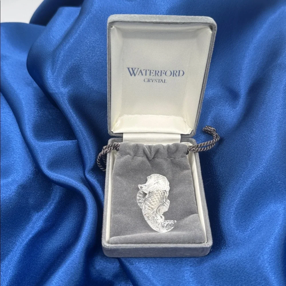 Waterford Crystal Seahorse Pin; NIB in original case and pouch.